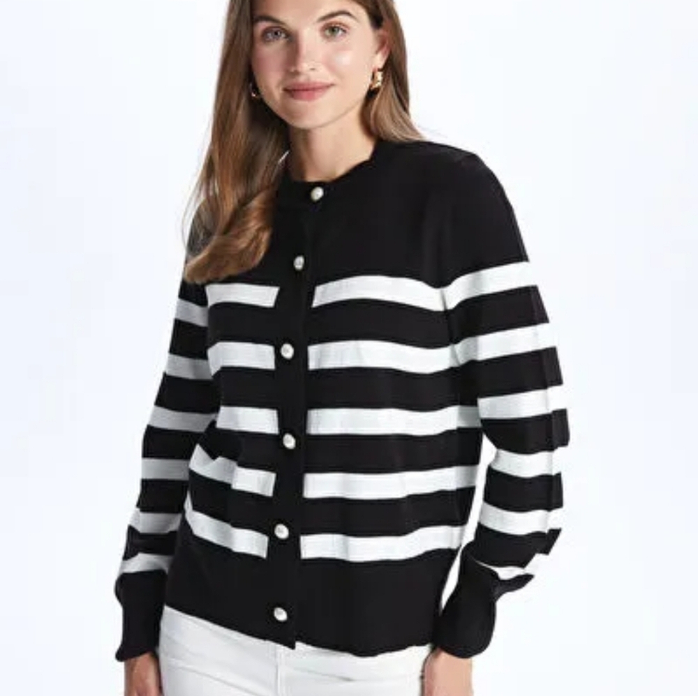 Philosophy Republic Clothing, Black & White Cardigan w/silver tone buttons NWT